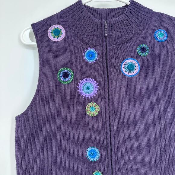 Coldwater Creek Sweater Vest Womens XS Embroidered Beaded Boho Layering Purple - Picture 4 of 13